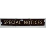 A BR (WR) enamel sign - Special Notices, 27" x 4"