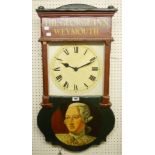 A decorative painted wood framed wall clock "The George Inn, Weymouth" - quartz movement