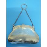 A Victorian lady's silver purse with leather interior and suspender chain - Birmingham 1913