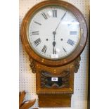 A 19th Century inlaid rosewood cased drop dial wall clock, with American spring driven bell striking