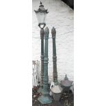 Three 6' 5" reproduction cast iron garden lamps in the form of Victorian streetlights, with finial