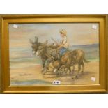 Cecil Elgee: a pastel, depicting a boy with three donkeys on a beach - 13 1/2" x 19 1/2"