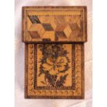 A Tunbridge ware card case with opposing floral and parquetry panels