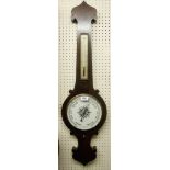 A 3' 1 1/2" antique rosewood framed banjo barometer/thermometer with decorative printed dial, bone