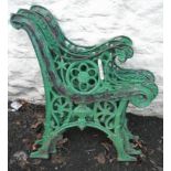 Two pairs of painted cast iron bench ends with lion mask decoration