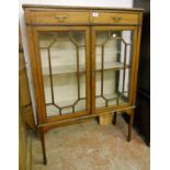 A 36" Edwardian inlaid mahogany display cabinet with two short drawers to top and material lined