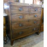 A 3' 6" late Georgian mahogany chest of two short and three long graduated drawers, set on bracket