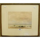 John Steeple: a framed watercolour, depicting a fisherman on a rocky beach