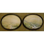 R. J. Lugg: a pair of oval framed watercolours, depicting moorland streams
