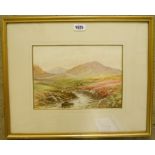 George Henry Jenkins: a gilt framed watercolour of cattle by a moorland stream - 8 3/4" x 12"