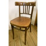 A pair of old Polish bentwood dining chairs with moulded solid seat panels - marked Mazovia