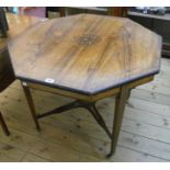 A 36" Edwardian rosewood octagonal table with inlaid decoration, set on square tapered supports