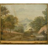 An early 19th Century unframed watercolour mounted on pine panel, depicting a continental