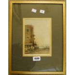 A gilt framed watercolour, depicting a North African scene with quayside market traders - signed - 7