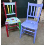 Eight vintage painted wood school chairs - sold with an unpainted similar