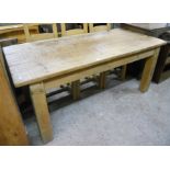 A 6' rustic triple plank top kitchen table, set on stocky square legs - all reclaimed timber