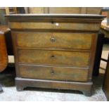 A 3' 3" 19th Century French walnut dressing chest with blind frieze drawer and three long drawers