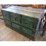 A 3' 4" 19th Century captain's trunk with metal and wood banding