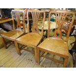 Three antique walnut framed Chippendale style standard chairs with solid seats and chamfered