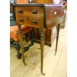 A 19" 19th Century mahogany drop-leaf work table with two drawers and opposing dummy drawer
