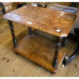 A 22" Victorian inlaid figured walnut two tier occasional table with turned supports and feet - from