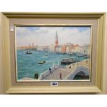 Ernest Knight: a framed oil on canvas, depicting a view of Venice from the Grand Canal looking