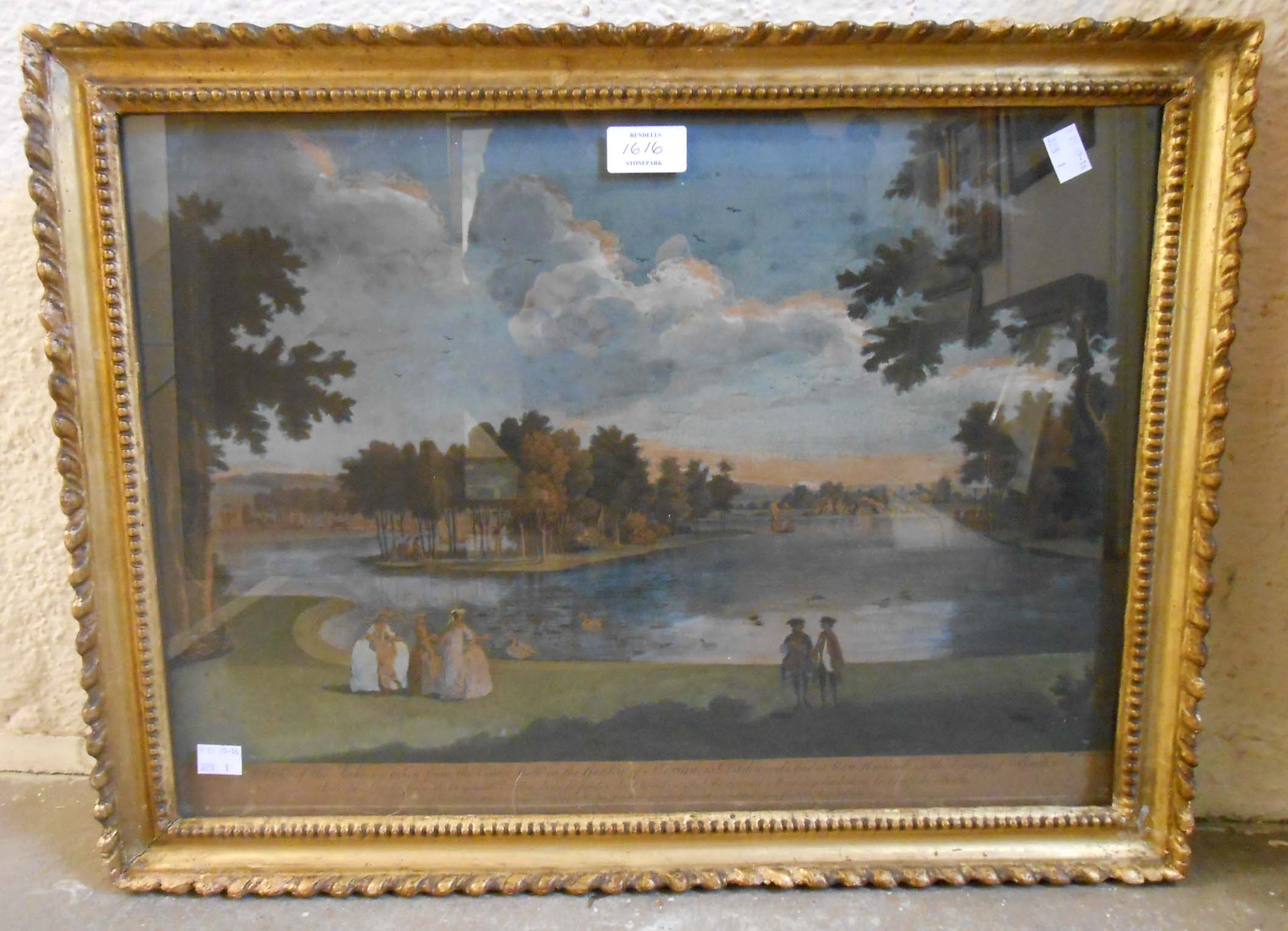 William Wollett: a pair of gilt framed mid 18th Century coloured engravings, one depicting a view of - Image 2 of 2