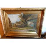Robert John Hammond: an ornate gilt gesso framed oil on canvas entitled "Unloading the Harvest",