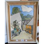 Henry of St Mawes: a framed oil on board, depicting a drippy Cornish village scene - signed and