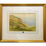 S. E. Kelly: a gilt framed watercolour depicting a view from cliffs overlooking Torbay - 7¼" X 10¾"