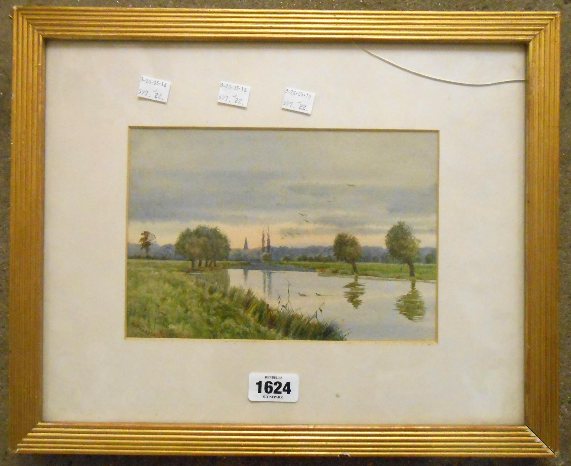A. Anderson: a framed watercolour depicting a view on the Norfolk Broads