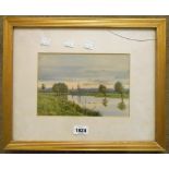 A. Anderson: a framed watercolour depicting a view on the Norfolk Broads