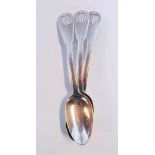 Three silver fiddle and shell pattern dessert spoons by James McKay - Edinburgh 1823