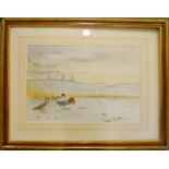 Ronald David Digby: a framed watercolour, entitled "Teal in the Snow" - signed, with auction history
