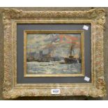 Rudolph Hellwag: a gilt framed and slip mounted continental oil on board entitled Auf der Themse (On