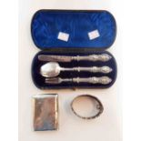 A cased three piece knife, fork and spoon set by George Unite - Birmingham 1881 - sold with a silver