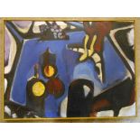 Marcel Poucket: oil on canvas abstract study in predominantly dark blue palette - 23½" X 32"