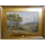 C. E. Johnson: a gilt framed and slipped watercolour depicting an extensive rural landscape with