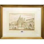 A gilt framed old master sepia ink sketch depicting a Venetian view from The Grand Canal towards The