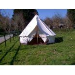 A 15' circular bell tent by Albion Canvas Co., with white canvas, plastic coated ground sheet,
