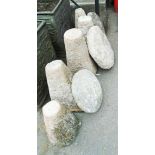 Three granite staddle with tops - sold with two others without tops - largest 27", smallest 20" (