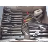 A box containing various joiners tools - moulding planes etc