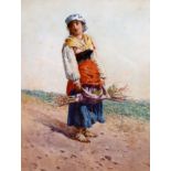 Mariana de Franceschi, 'The Young Peasant Girl', signed, watercolour, 17" x 13", est £300 - £500