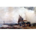 Frederick William Booty, 'Fishermen at Work',signed, watercolour, 16" x 25", est£300 - £400