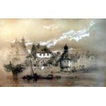 Paul Marny, 'On the Rhine', signed with initials, pencil sketch with highlights, 7" x 10", est £40 -