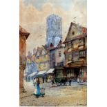 F. Ruusse, 'Town Street Scene', signed & dated 1894, watercolour, 12" x 7", est £100 - £200