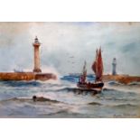 Austin Smith, 'The Piers, Whitby', signed & dated 1924, watercolour, 7" x 10" , est £100 - £200