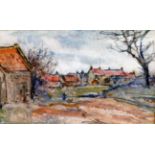 Rowland Henry Hill, 'Vilage Scene with Figure', signed & dated 1914, watercolour, 5" x 8", est £