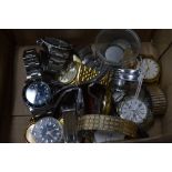 A BOX OF MIXED WRISTWATCHES, to include watch parts