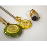 THREE ITEMS, to include a rolled gold watch ring together with two ladies watches on yellow metal